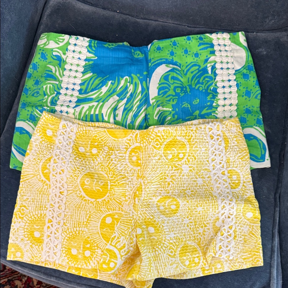 Lilly Pulitzer Yellow Sun & Green Tropical High-Waist Shorts Pair